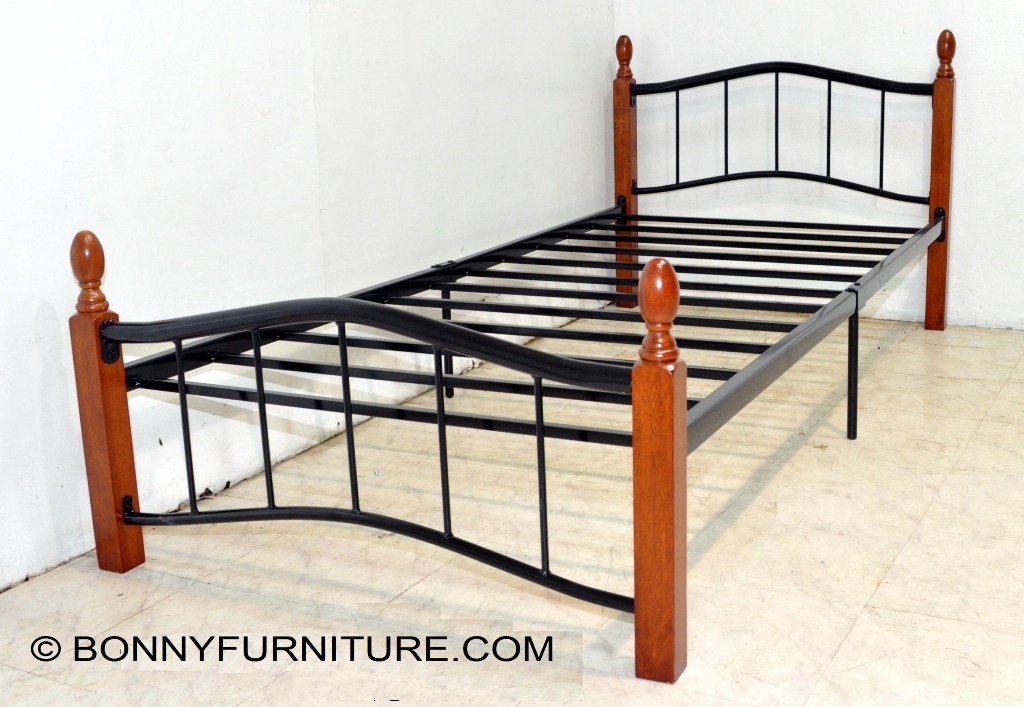 Steel Bed with Wooden Post 13888 (Single size) Bonny Furniture
