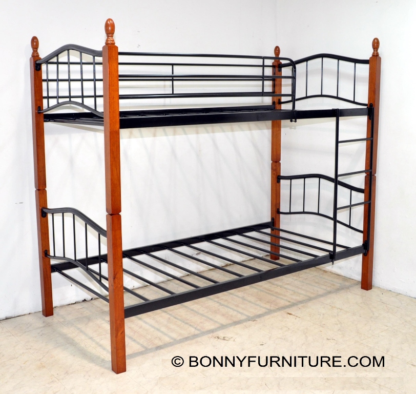 Double Deck Steel Bed with Wooden Post 13888 Bonny Furniture