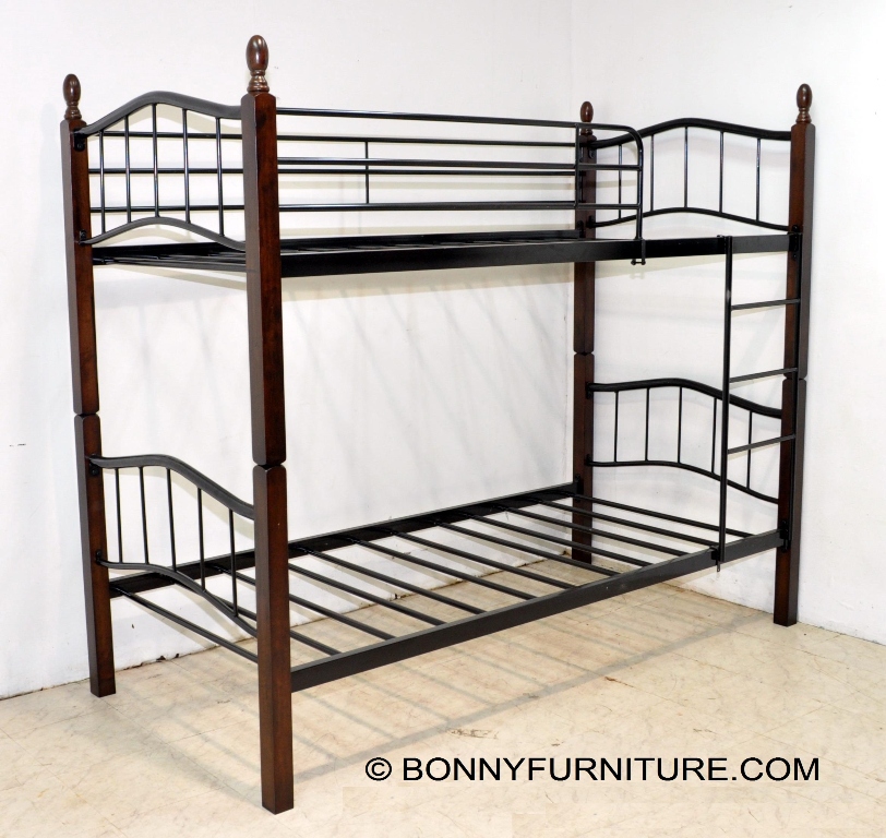 Double Deck Steel Bed with Wooden Post 13888 Bonny Furniture