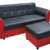 roca 3-seater sofa with stool red-black