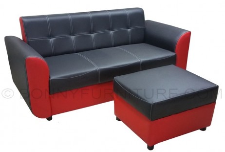 roca 3-seater sofa with stool red-black