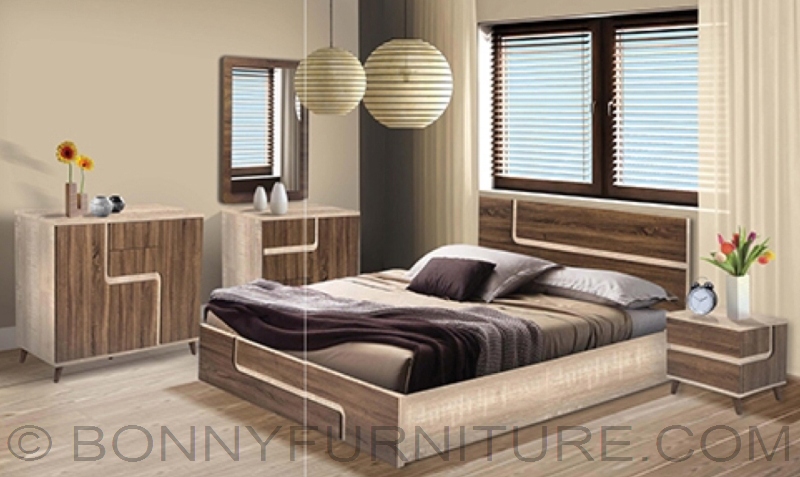 8032 Wooden Bed (Queen size) & 888273 Side Table - Bonny Furniture